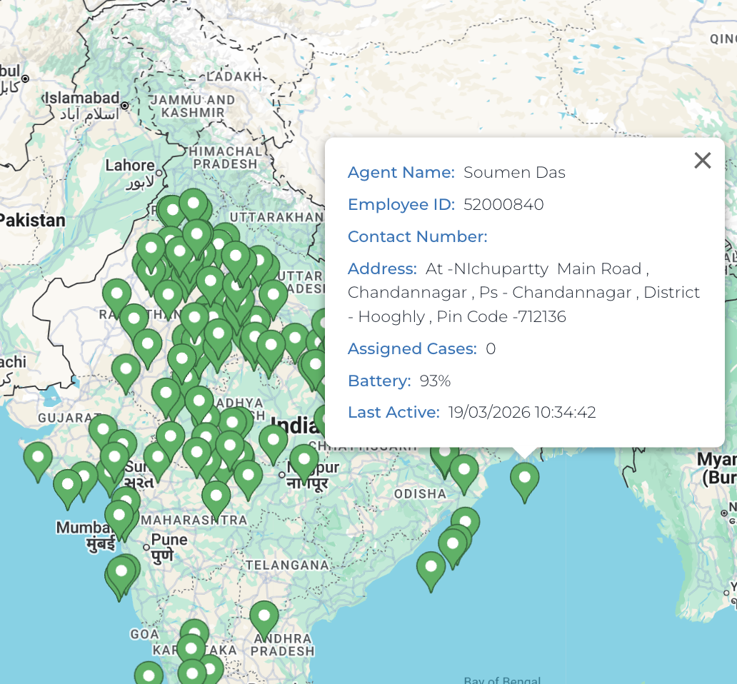 Greenfinch Tracker — Live map with agent pins across India